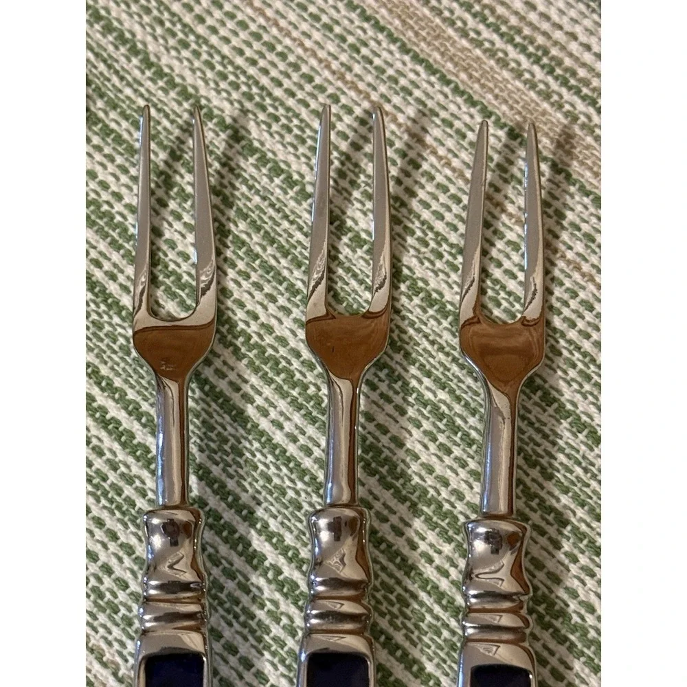 Vintage Heavyweight Geometric Blue Inlay Cocktail & Charcuterie Set (7pcs)